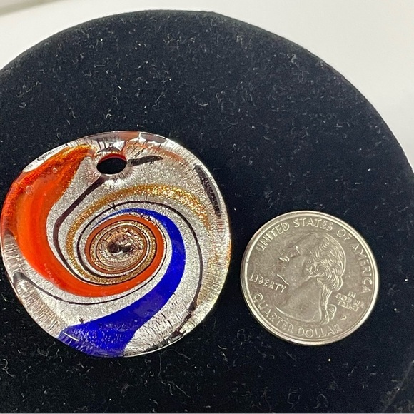 Colorful Orange, Blue, Gold and Silver  Swirl Glass Pendant - Picture 3 of 8